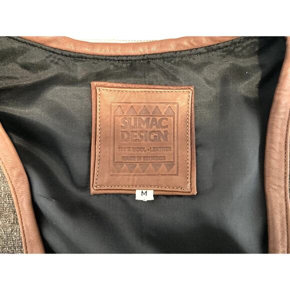 Sumac Design Vest Men’s Medium 100% Wool With Leather Trim Alpaca Designs - Picture 3 of 10
